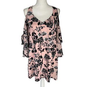 NWT Parker Pink Black Floral Cold Shoulder Dress Mini Size Sml Women's